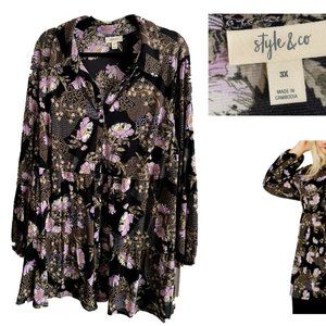 Style & Co. Purple and black floral blouse